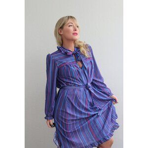 1980's Spring Ruffled Day Dress // Women's Small to Medium // 70's Ascot Tie